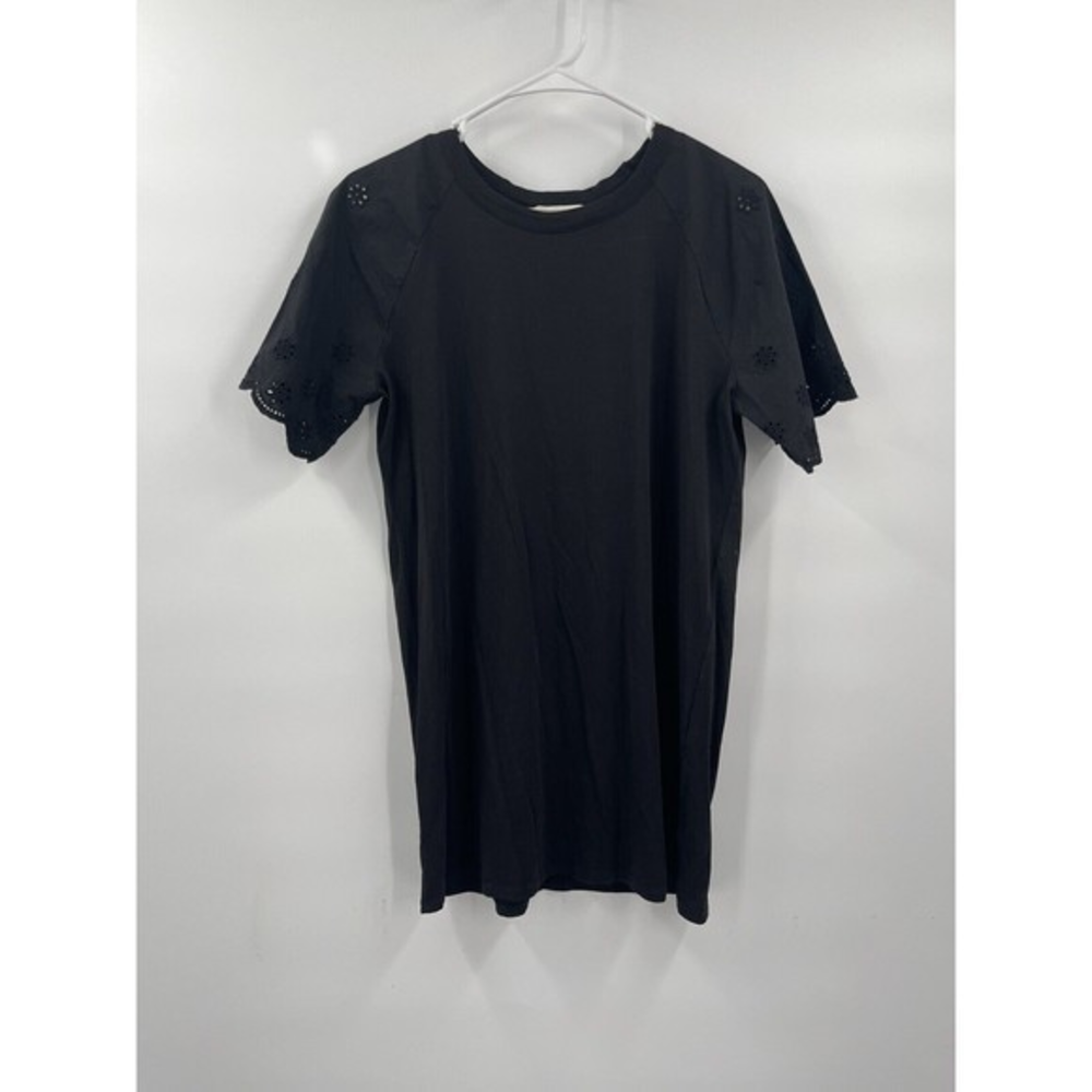 Michael Kors Small Eyelet Sleeve Tee Womens Black Raglan Scalloped Trim‎ Top
